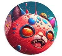 Jigsaw Puzzles for Adults 1000 Piece Psychedelic Red Cat 1000Pc Adults Round Jigsaw Puzzle Educational Brain Teaser, Artistic Home & Office Decor, 14+ Age (Size 67.5x67.5cm)