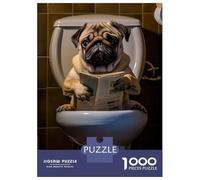 Jigsaw Puzzles for Adults 1000 Piece Pug Dog on The Toilet Puzzle for Adults Brain Teaser Game Enhance Memory Fun at Home Activities, 52x38cm/1000pcs