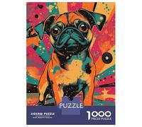 Jigsaw Puzzles for Adults 1000 Piece Pug in Retro Style Charming Pug in Artistic Vibes Puzzles for Adults Hands-on Game Stress Reliever Stress Reduction Gifts 52x38cm/1000pcs