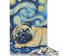 Jigsaw Puzzles for Adults 1000 Piece Pug Puppy Sleeping Night Jigsaw Puzzles Challenging Game Brain Teasers 1000pcs (38x26cm)