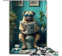 Jigsaw Puzzles for Adults 1000 Piece Pug Sitting on The Toilet Learning Educational Toy for Is Ideal As A Gift for The Whole Family 26x38cm