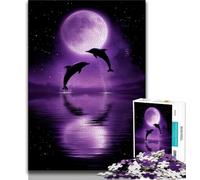 Jigsaw Puzzles for Adults 1000 Piece Purple Moonlight Dolphin Puzzles for Teenagers,with Matching Poster And Trivia Sheet for Ages 14+ (size 38x26cm)