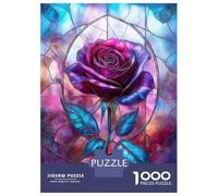 Jigsaw Puzzles for Adults 1000 Piece Purple Stained Glass Rose Puzzle for Adults Brain Teaser Game Enhance Memory Fun at Home Activities, 38x26cm/1000pcs