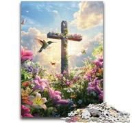 Jigsaw Puzzles for Adults 1000 Piece Puzzle Beautiful Cross with Flowers Educational Family Game Deal As Gifts for The Whole Family for And Age 14 Years Up 50x75cm