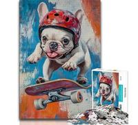 Jigsaw Puzzles for Adults 1000 Piece Puzzle Bulldog Skateboarding,Stress Reliever Difficult Challenge Every Piece Is Unique - Challenging Family Fun Game (75x50cm)