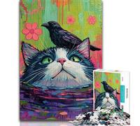 Jigsaw Puzzles for Adults 1000 Piece Puzzle Cat And Crow,Stress Reliever Difficult Challenge Every Piece Is Unique - Challenging Family Fun Game (75x50cm)