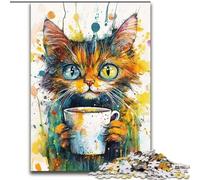 Jigsaw Puzzles for Adults 1000 Piece Puzzle Cat Drinking Coffee Decompressing Intellectual Educational Toy Suitable for Couples for And Age 14 26x38cm
