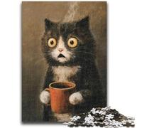 Jigsaw Puzzles for Adults 1000 Piece Puzzle Cat Drinking Coffee Educational Family Game Deal As Gifts for The Whole Family for And Age 14 Years Up 26x38cm