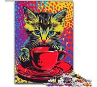 Jigsaw Puzzles for Adults 1000 Piece Puzzle Cat Drinking Coffee, Toys Educational Games Stress Relieving Great Gifts And Toys (size 26x38cm)