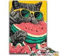 Jigsaw Puzzles for Adults 1000 Piece Puzzle Cat Eating Watermelon Toys Educational Games Stress Relieving Suitable for Desktop Decoration 26x38cm