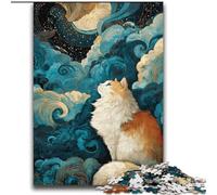 Jigsaw Puzzles for Adults 1000 Piece Puzzle Cat Looking Up at The Stars,learning Educational for Is Ideal As A Gift for The Whole Family 38x52cm