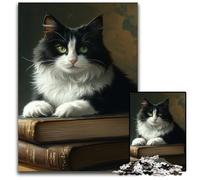 Jigsaw Puzzles for Adults 1000 Piece Puzzle Cat Lying on Book Wooden Jigsaw Puzzles Perfect for Christmas, Halloween, Easter, New Year 50X75CM