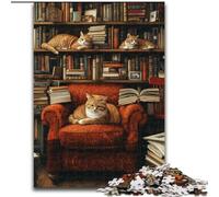 Jigsaw Puzzles for Adults 1000 Piece Puzzle Cat on The Bookshelf, Help The Brain Exercise Addictive Toys to Cultivate Patience Perfect Decoration (Size 26x38cm)
