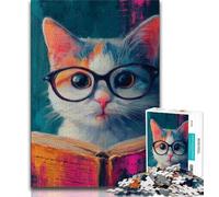 Jigsaw Puzzles for Adults 1000 Piece Puzzle Cat Reading A Book,Family Activity Fun at Home Activities,Birthday Present,Travel Gifts (75x50cm)