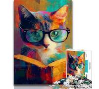 Jigsaw Puzzles for Adults 1000 Piece Puzzle Cat Reading A Book,Stress Reliever Difficult Challenge Every Piece Is Unique - Challenging Family Fun Game (38x26cm)