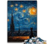 Jigsaw Puzzles for Adults 1000 Piece Puzzle Cat Under The Starry Sky for Ages 14 And over Fun Games Fun Activities at Home, Birthday Gifts, Travel Gifts 50x75cm