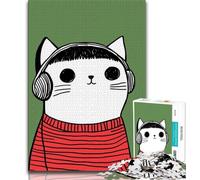 Jigsaw Puzzles for Adults 1000 Piece Puzzle Cat with Headphones,Stress Reliever Difficult Challenge Unique Home Decor And Gifts (38x26cm)