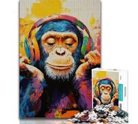 Jigsaw Puzzles for Adults 1000 Piece Puzzle Chimpanzee Wearing Headphones,Family Activity Fun at Home Activities,Birthday Present,Travel Gifts (75x50cm)
