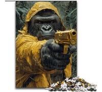 Jigsaw Puzzles for Adults 1000 Piece Puzzle Chimpanzee with Gun, Suitable for Ages 14 And Up Home Decor Deal As Gifts for The Whole Family (Size 50x75cm)