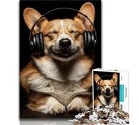 Jigsaw Puzzles for Adults 1000 Piece Puzzle Corgi Wearing Headphones,Challenging Game And Family Play Birthday Present,Gifts,Wall Art (75x50cm)