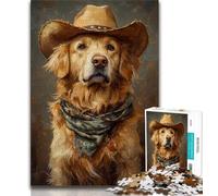 Jigsaw Puzzles for Adults 1000 Piece Puzzle Cowboy Golden Retriever,Family Game Stress Reliever Difficult Challenge Enhance Love between Couples (38x26cm)