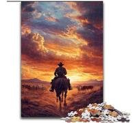 Jigsaw Puzzles for Adults 1000 Piece Puzzle Cowboys at Sunset,Stress Reliever Difficult Challenge Every Piece Is Unique - Challenging Family Fun Game 50x75cm