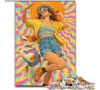 Jigsaw Puzzles for Adults 1000 Piece Puzzle Cowgirl Dog in Wildflowers, Help The Brain Exercise Addictive Toys to Cultivate Patience Perfect Decoration (Size 26x38cm)