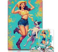 Jigsaw Puzzles for Adults 1000 Piece Puzzle Cowgirl Dog in Wildflowers, Stress Reliever Difficult Challenge,is Ideal As Gifts for The Whole Family for Age 14+ 38x26cm