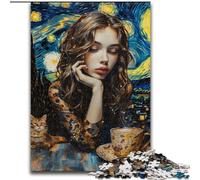 Jigsaw Puzzles for Adults 1000 Piece Puzzle Drinking Coffee in The Night Sky, Toy Intellectual Game Enhance Love between Couples for Ages 14+ (Size 26x38cm)