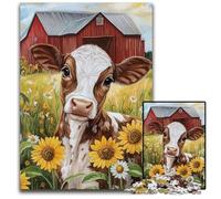 Jigsaw Puzzles for Adults 1000 Piece Puzzle Farm Sunflower Cows Puzzle Learning Educational Toys,is Ideal As Gifts for The Whole Family for Ages 14+ 26X38CM