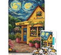 Jigsaw Puzzles for Adults 1000 Piece Puzzle Flower Shop Under The Night Sky,Stress Reliever Difficult Challenge Unique Home Decor And Gifts (38x26cm)