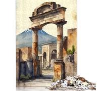 Jigsaw Puzzles for Adults 1000 Piece Puzzle for Teenager Pompeii Ruins in Watercolo Jigsaw Puzzle Paper Jigsaw Gift Suitable Family Friends Puzzles 38x26cm/1000pcs