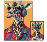 Jigsaw Puzzles for Adults 1000 Piece Puzzle Giraffe Listening to Music Puzzle Educational Challenge, Deal As Gifts for The Whole Family for 14+ 26X38CM