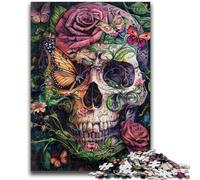 Jigsaw Puzzles for Adults 1000 Piece Puzzle Gothic Rose Skull Butterfly Help The Brain Exercise Addictive Toys to Cultivate Patience Perfect Decoration 26x38cm