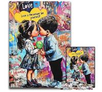 Jigsaw Puzzles for Adults 1000 Piece Puzzle Graffiti Boy And Girl Wooden Puzzles Stress Reliever Staycation Kill Time, A Work of Art for And Age 14 50X75CM