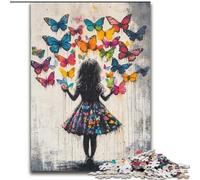 Jigsaw Puzzles for Adults 1000 Piece Puzzle Graffiti Girl And Butterfly, Suitable for Ages 14 And Up Home Decor Deal As Gifts for The Whole Family (Size 50x75cm)
