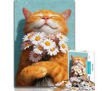 Jigsaw Puzzles for Adults 1000 Piece Puzzle Happy Orange Cat,Family Activity Fun at Home Activities,Birthday Present,Travel Gifts 50x75cm