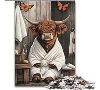 Jigsaw Puzzles for Adults 1000 Piece Puzzle Highland Cow in The Bathroom, Analysis And Logic with Fully Interlocking Randomly Shaped Pieces for And Age 14 Years Up (Size 26x38cm)