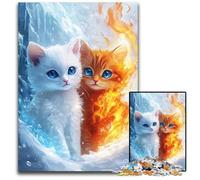 Jigsaw Puzzles for Adults 1000 Piece Puzzle Ice And Fire Cat Puzzle Learning Educational Toys,is Ideal As Gifts for The Whole Family for Ages 14+ 50X75CM