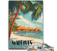 Jigsaw Puzzles for Adults 1000 Piece Puzzle Maldives Paradise Huts Stress Reliever Difficult Challenge Is Ideal As Gifts for The Whole Family (size 50x70cm)