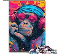 Jigsaw Puzzles for Adults 1000 Piece Puzzle Monkey Listening to Music, Learning Educational Toys Unique Birthday And Gifts for Age 14+ (Size 26x38cm)
