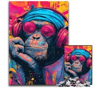 Jigsaw Puzzles for Adults 1000 Piece Puzzle Monkey Listening to Music Wooden Jigsaw Puzzles for Home Decor, Family Fun, Ages 14+ 50X75CM
