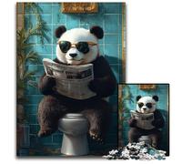 Jigsaw Puzzles for Adults 1000 Piece Puzzle Panda Sitting on The Toilet Cardboard Puzzles Educational Games, Enhance Love between Couples for Age 14 Years Up 26X38CM