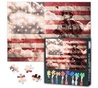 Jigsaw Puzzles for Adults 1000 Piece Puzzle Patriotic American Flag Art with Army Troops Soldiers Military Tribute Design Home Office Wall Decor 27.5x19.7 Inch