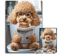 Jigsaw Puzzles for Adults 1000 Piece Puzzle Poodle on The Toilet Cardboard Jigsaw Puzzles for Home Decor, Family Fun, Ages 14+ 26X38CM