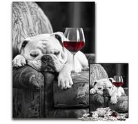 Jigsaw Puzzles for Adults 1000 Piece Puzzle Pug Drinking Red Wine Wooden Jigsaw Puzzles Learning Educational Toys,is Ideal As Gifts for The Whole Family for Ages 14+ 50X75CM