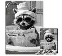 Jigsaw Puzzles for Adults 1000 Piece Puzzle Raccoon Reading A Newspaper Wooden Jigsaw Puzzles Family Game Night Fun, DIY Decorative Artwork 50X75CM