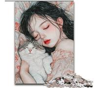 Jigsaw Puzzles for Adults 1000 Piece Puzzle Sleeping Girl And Cat, Toys Educational Games Stress Relieving Parent-child Interaction (Size 50x75cm)