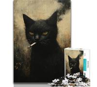 Jigsaw Puzzles for Adults 1000 Piece Puzzle Smoking Cat,Help The Brain Exercise Addictive Toys to Cultivate Patience Artists Collection,Fine Art (75x50cm)