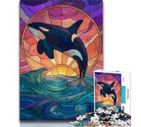 Jigsaw Puzzles for Adults 1000 Piece Puzzle Stained Glass Blue Whale,Family Activity Fun at Home Activities,Birthday Present,Travel Gifts (38x26cm)